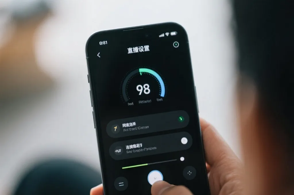 手机屏幕上直播播放设置界面与网络状态提示,简洁清晰
